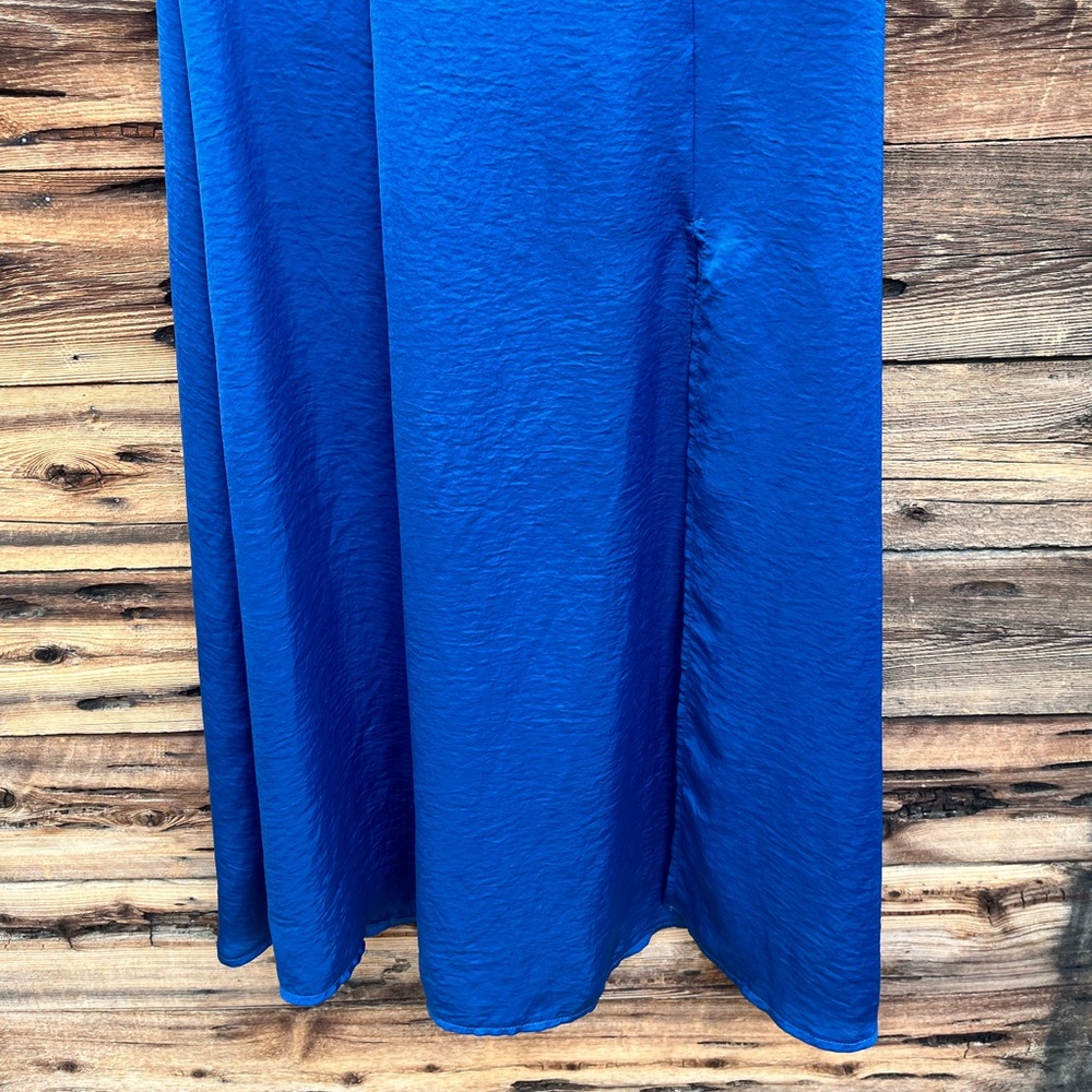 TWINKLE | Dark Blue Satin Long Skirt W/ Slit S - Picture 3 of 8